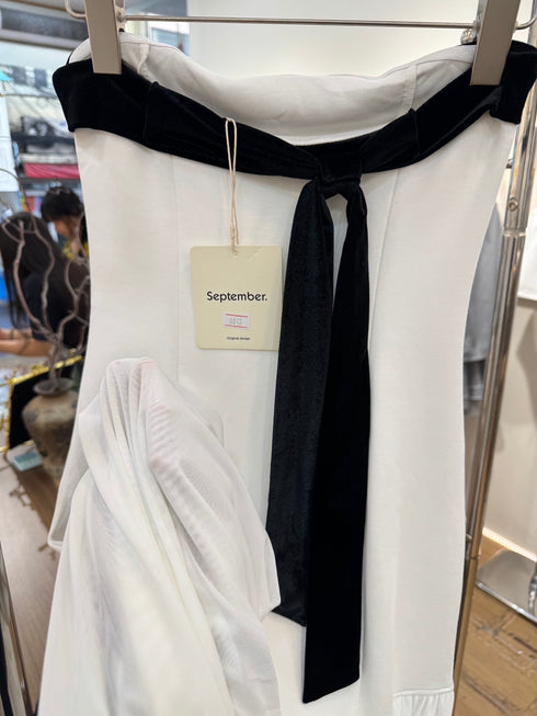 Ladies Tube Maxi Dress with Black Ribbon Detail